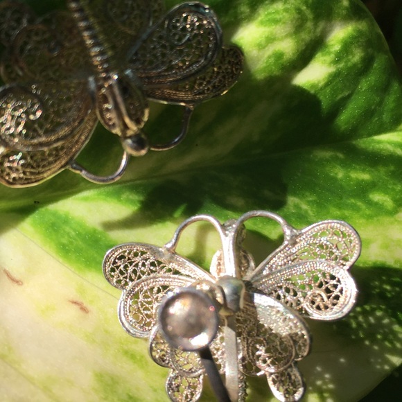 VINTAGE MEXICAN SILVER BUTTERFLY EARRINGS - Picture 5 of 6
